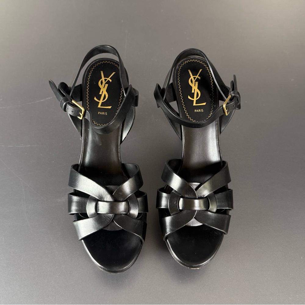 Saint Laurent Black High-Heeled Sandals with Strappy Design - Picture 5 of 6
